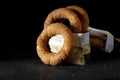 A close-up of traditional tasty Egypt bread Ã¢â¬ÅsemitÃ¢â¬Â withe sesame seeds.